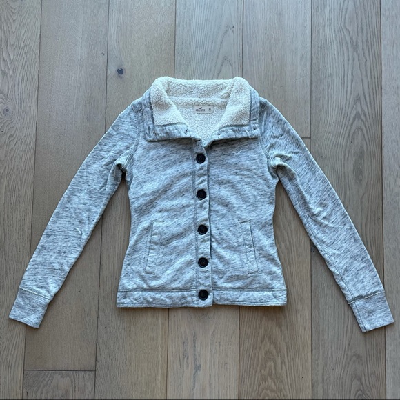 Hollister Jackets & Blazers - Sherpa Lined Heather Grey Jacket with Brown Buttons